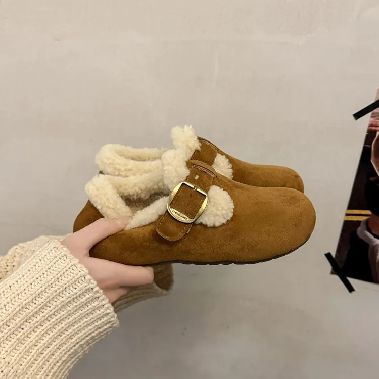 UHCK勃肯鞋女秋冬2025新款女鞋厚底保暖棉鞋加绒加厚雪地靴乐福毛