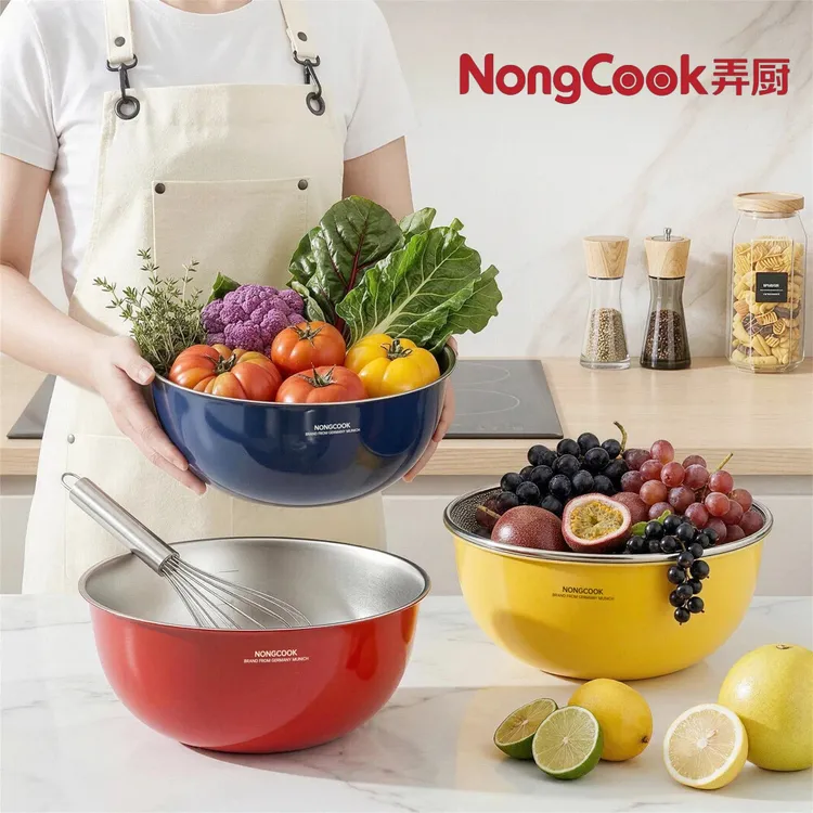 【弄厨】马里奥不锈钢加深两件套沙拉盆和面洗菜沥水盆带网筛过滤
