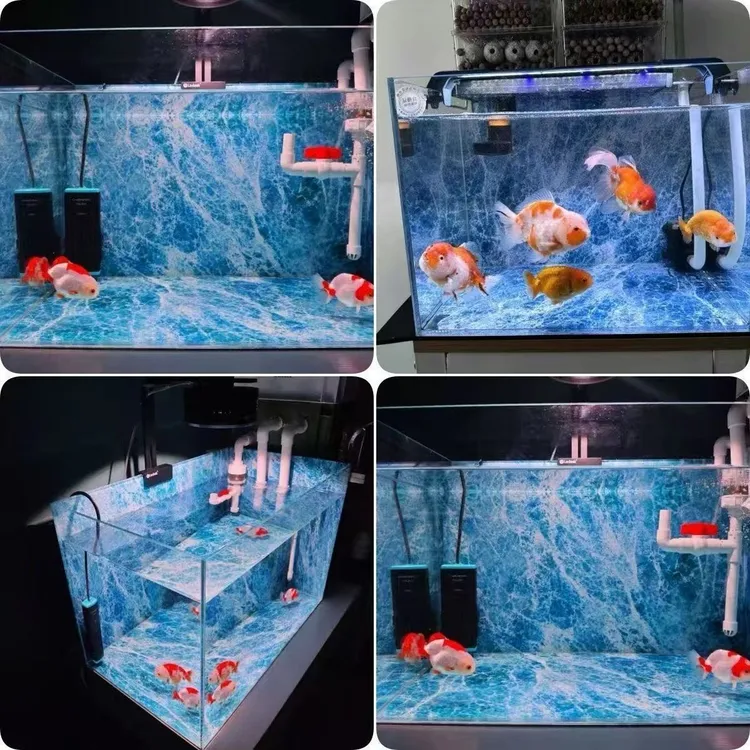 鱼缸背景贴纸冰丝蓝玉仿真大理石纹3D奢加厚正面胶不透光鱼缸造景