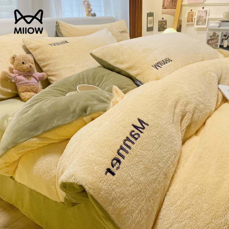 猫人冬季牛奶绒床上四件套加厚保暖珊瑚绒被套床单三件套2025新款