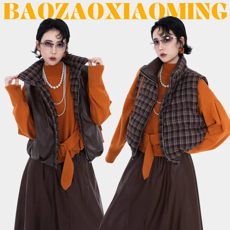 暴躁小明  <可颂>复古两面可穿立领皮马甲冬季加厚棉马夹/LC138