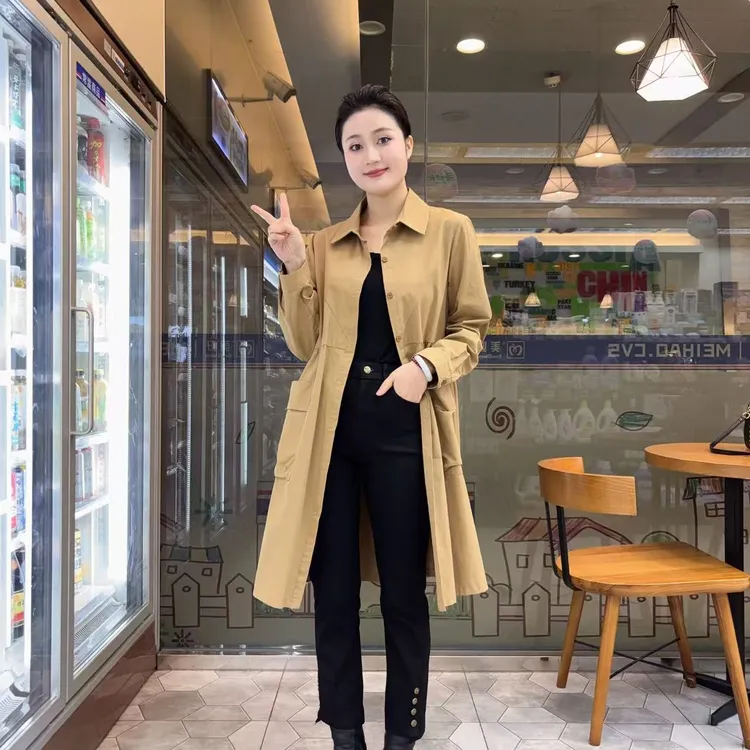 【衬衫领】2025新款纯色风衣外套女款气质中长款百搭显瘦韩版洋气