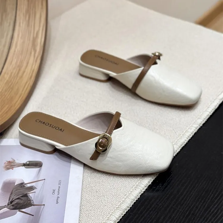韩版洋气百搭外穿凉拖鞋女2025新款春夏仙女粗跟中跟穆勒包头半拖