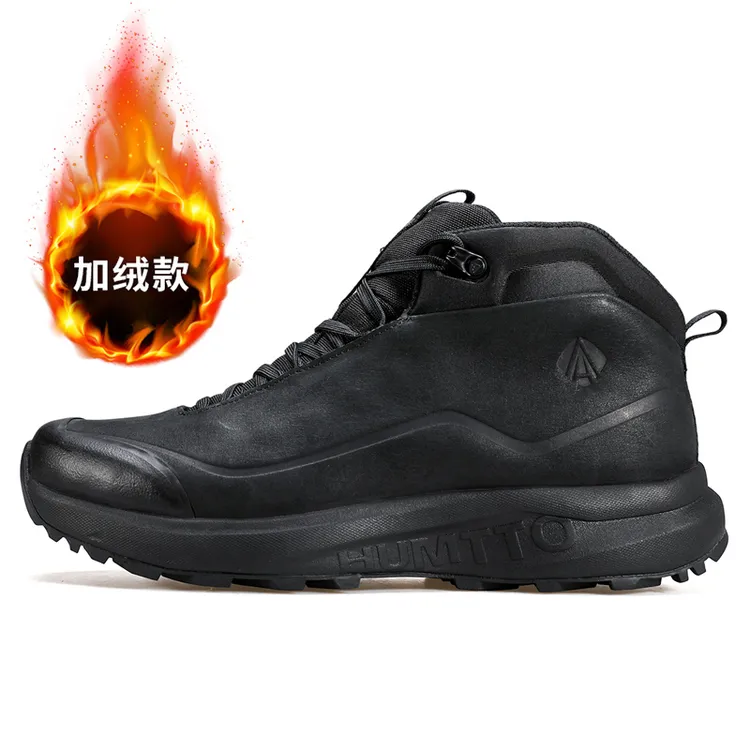 HUMTTO/悍途头层牛皮真皮冬男加绒羊毛户外登山高帮棉鞋 260149