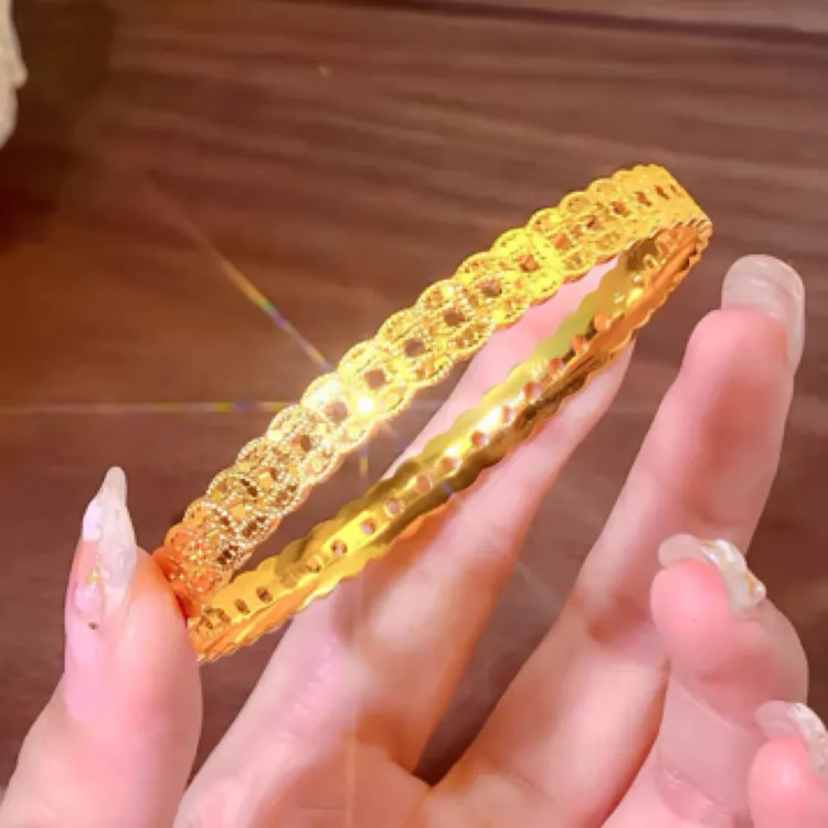 钛钢手镯 「钱钱相扣」超闪碎碎冰镂空铜钱手镯腰缠万贯招财高版镯