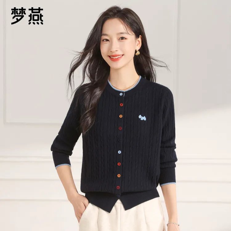 梦燕秋冬女长袖针织保暖纯羊毛衫时尚打底宽松开衫上衣CC12B5007
