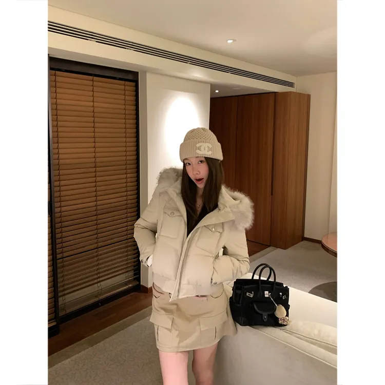 番茄妹妹Tomatosister '温暖底牌'可拆卸毛领连帽短夹克棉服