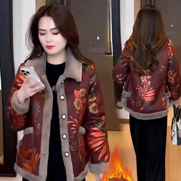 中老年女装国服过年棉服高端气质毛领新中式加绒加厚保暖棉衣外套