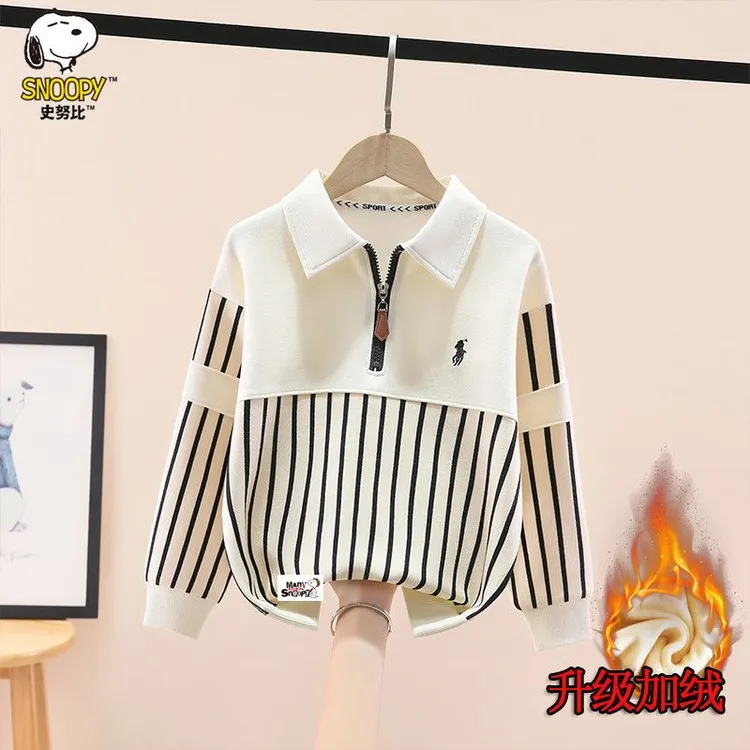 史努比男童卫衣加绒秋冬新款中大童洋气长袖上衣男孩保暖打底衫潮