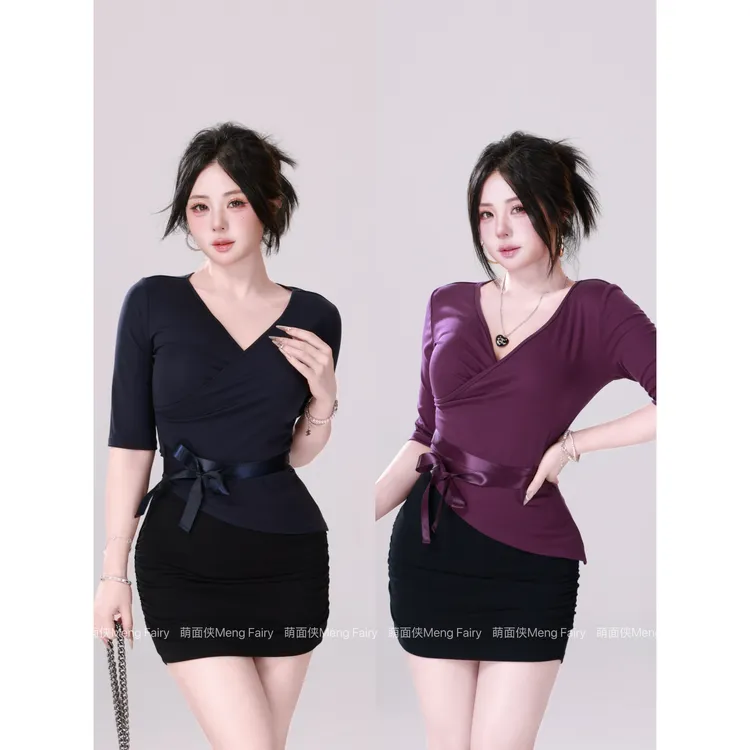 11.3清清萌面侠【浅韵知性】90莱塞尔气质性感修身短款上衣6208M