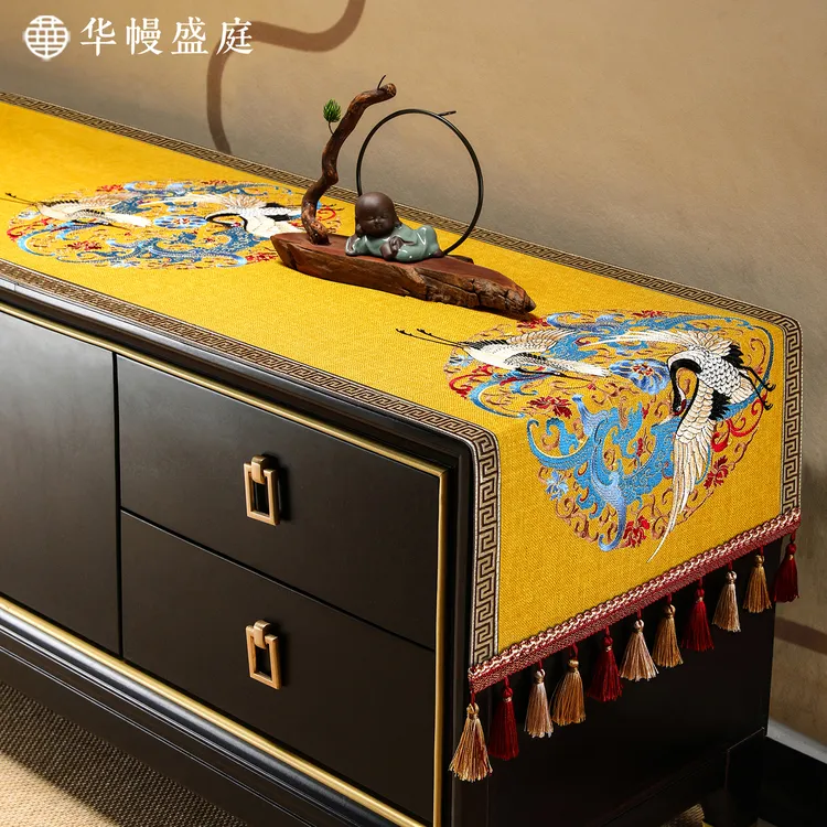 新中式电视柜盖布客厅茶几台布长条桌布防水装饰垫布玄关柜防尘布
