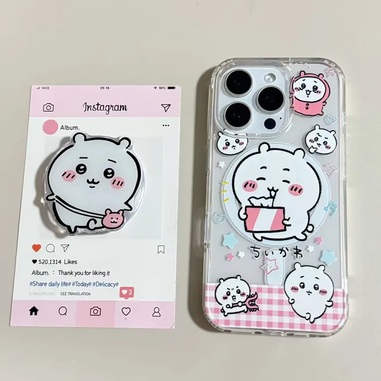 【亚克力磁吸】可爱吉伊卡哇支架透明手机壳适用苹果17/16/15防摔
