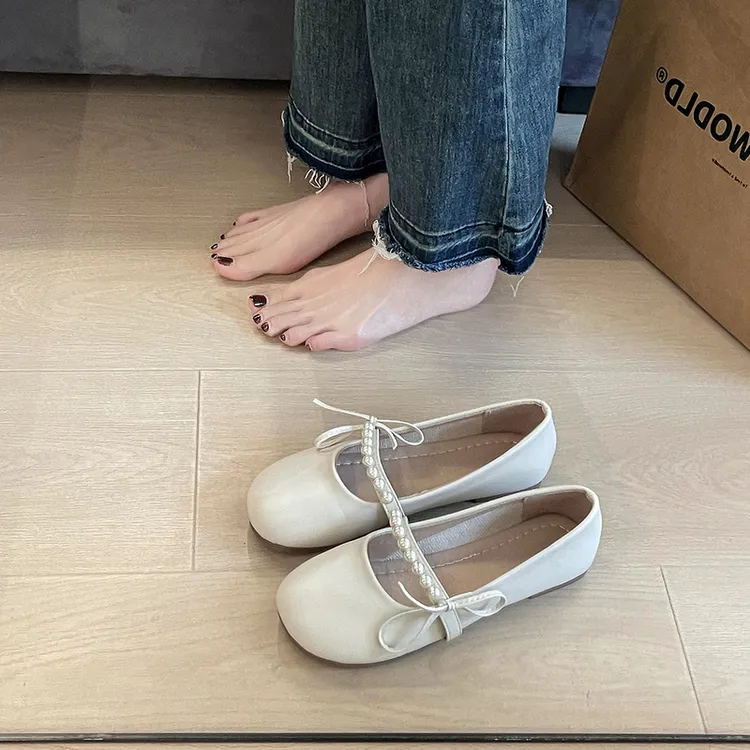 仙女风平底玛丽珍鞋女2024年初春新款潮流百搭配裙子浅口豆豆单鞋