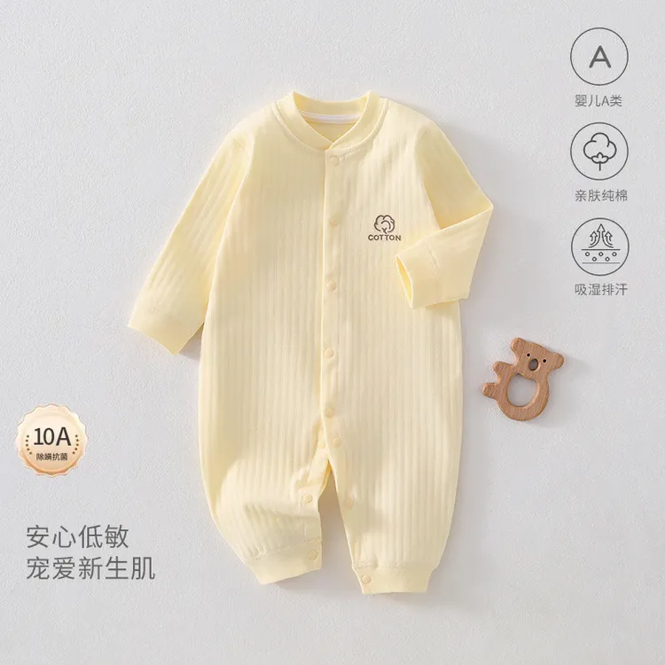 婴幼儿纯棉长袖纯棉无骨爬服四季连体衣新生儿宝宝睡衣春秋款打底