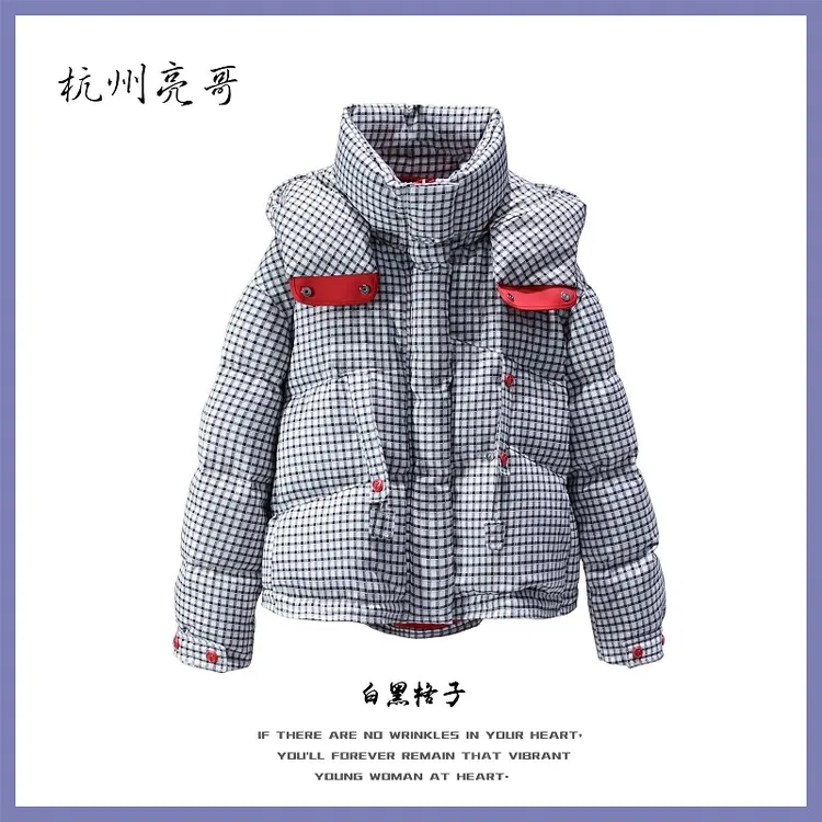 【亮哥女装】2025冬季新品星子格90绒高蓬松加厚连帽羽绒服265189