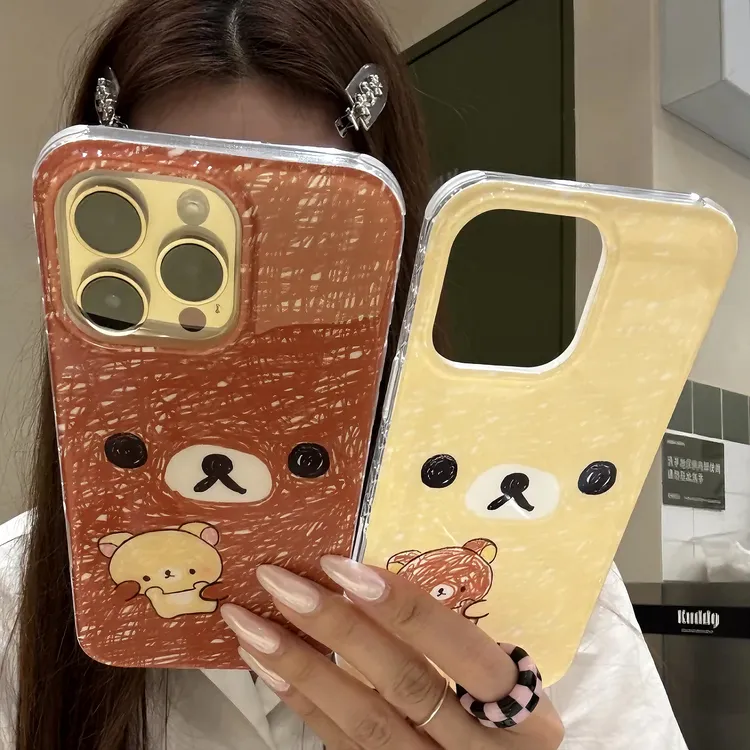 可爱呆萌涂鸦轻松熊适用苹果iPhone16情侣手机壳华为vivoppo小米