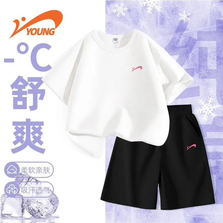 贵人鸟童装女童运动套装儿童夏季薄款宽松半袖女孩纯棉透气两件套