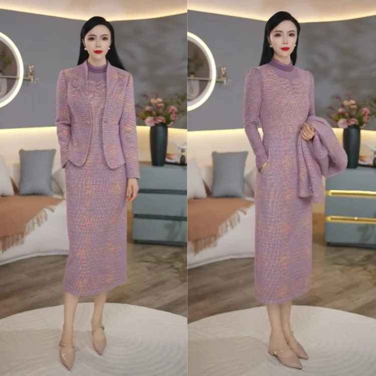 外套 连衣裙秋冬新款时尚气质加绒气质两件套6297