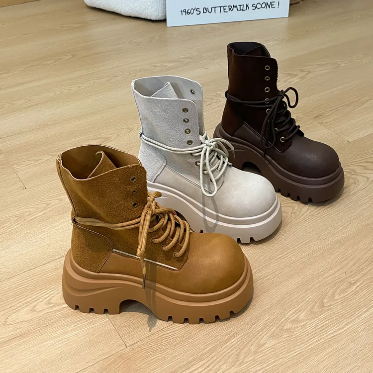 春秋单靴女英伦风工装短靴2025新款美式厚底显瘦大头美拉德马丁靴