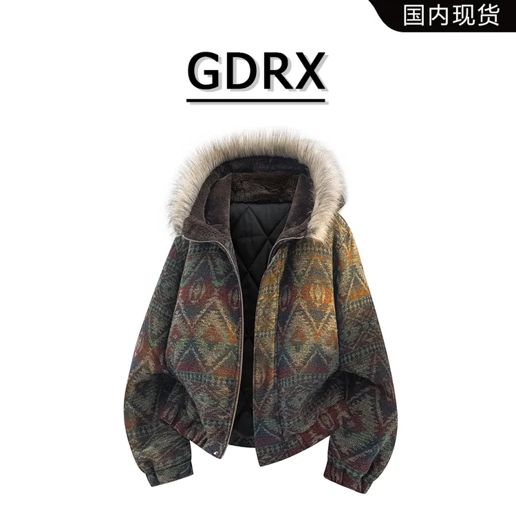 GDRX民族风潮流棉衣男士秋冬新款百搭宽松时尚外套轻奢保暖男装