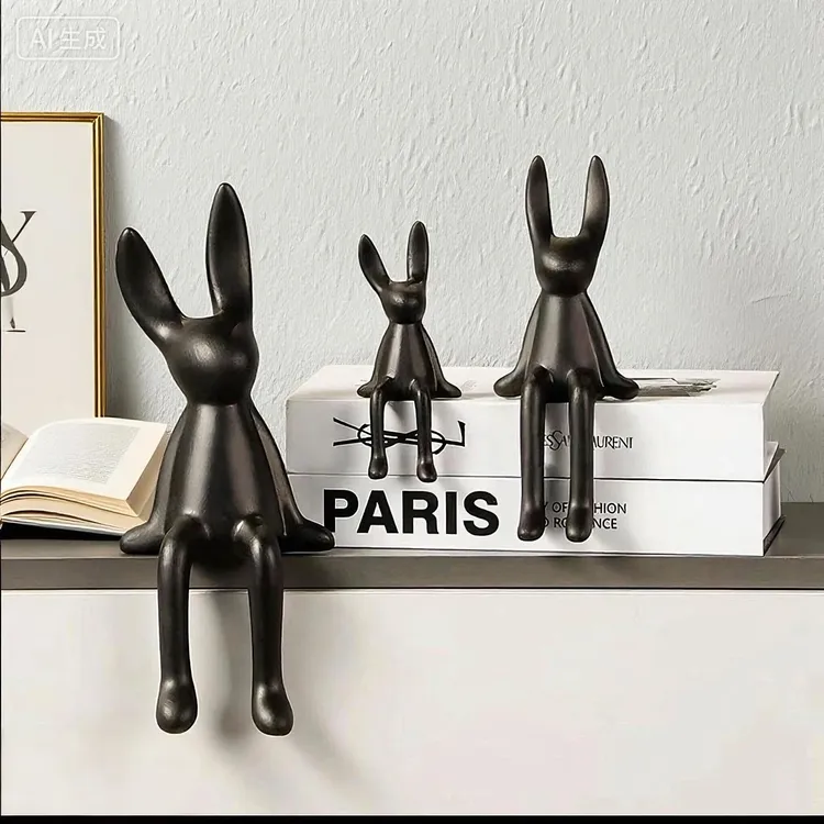 郭大美现代坐姿长耳兔摆件轻奢高档玄关客厅电视柜酒柜家居装饰乔迁礼物