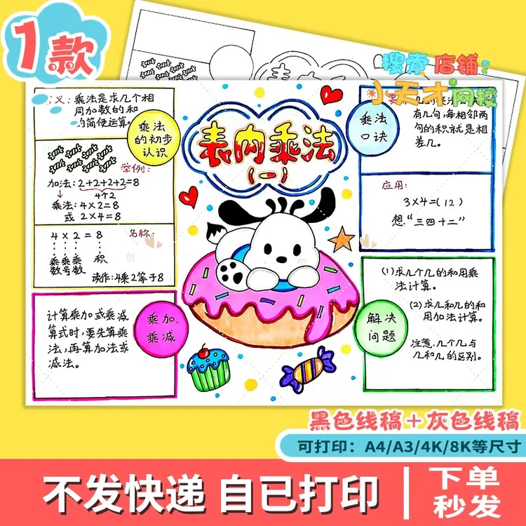 表内乘法思维导图手抄报电子模版小学生数学二年级上册四单元c712