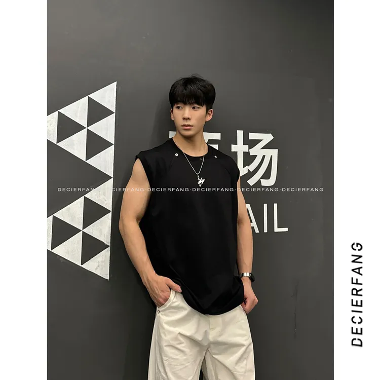 HAIDAN「美式铆钉拼接」25/SS 休闲健身背心宽松百搭外穿坎肩