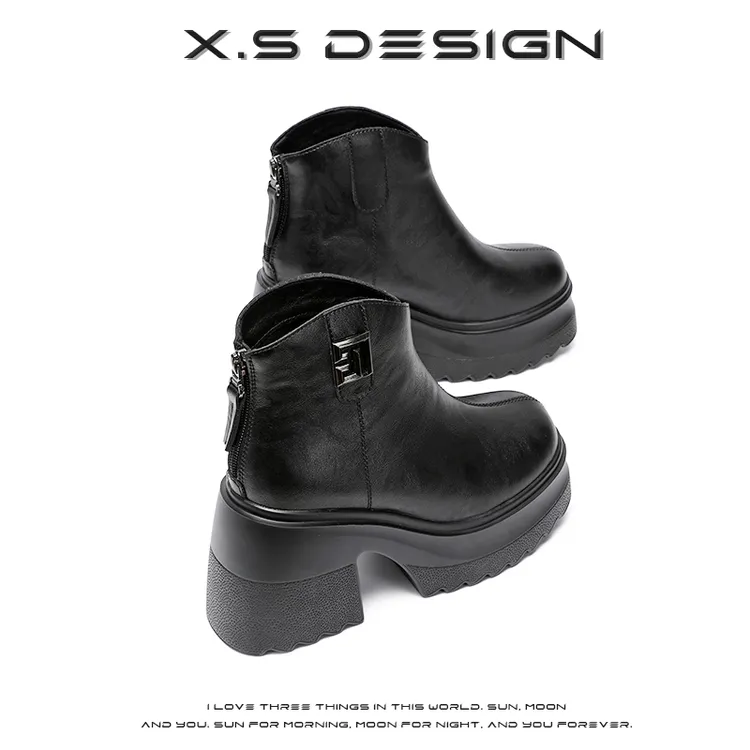 马丁靴女秋冬粗跟显瘦加绒短靴真皮百搭英伦风时尚小个子低帮靴子