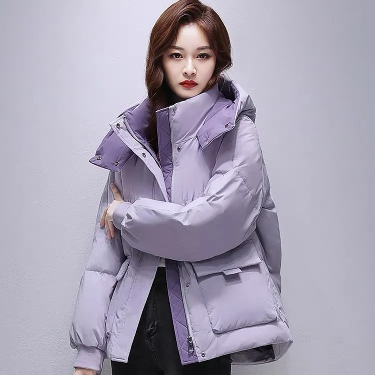 《雪花漫漫》氛围感女神·撞色系外套帽拼色百搭加厚韩拼接保暖时尚