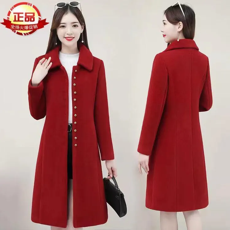 加厚毛呢外套女2025秋冬季新款妈妈小个子中长款水貂绒毛呢外套女