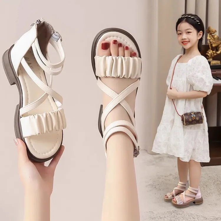 夏季宝宝软底凉鞋2025新款爆款露趾女孩公主大童罗马儿童沙滩鞋子