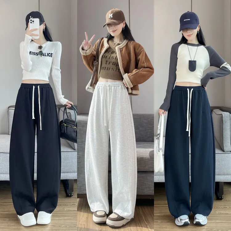 运动卫裤休闲弯刀裤女爆款2025新款梨形身材微胖窄版阔腿裤小个子