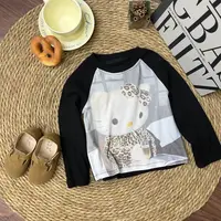 儿童春秋猫咪长袖男童时尚假两件印花圆领拼接秋季女童休闲韩版