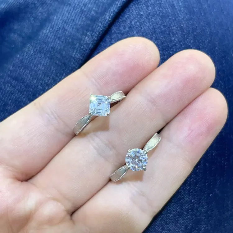 925银莫桑石银制品 （简约拉丝 30分-1 克拉）银色百搭精致气质经典