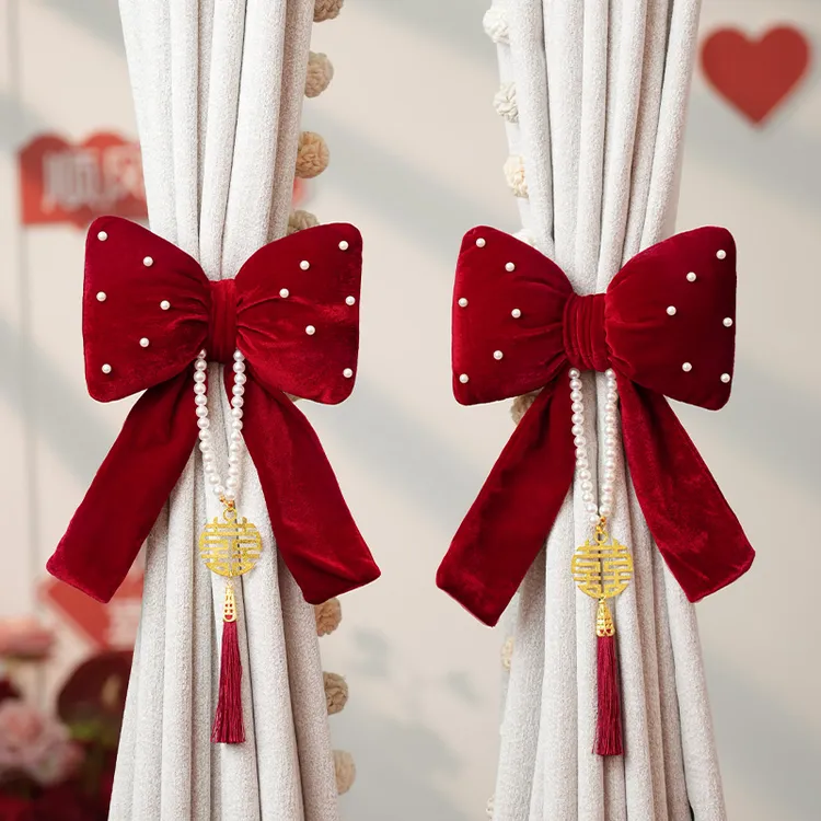 结婚丝绒蝴蝶绑带装饰客厅卧室婚礼创意布置新婚房间窗帘氛围感用