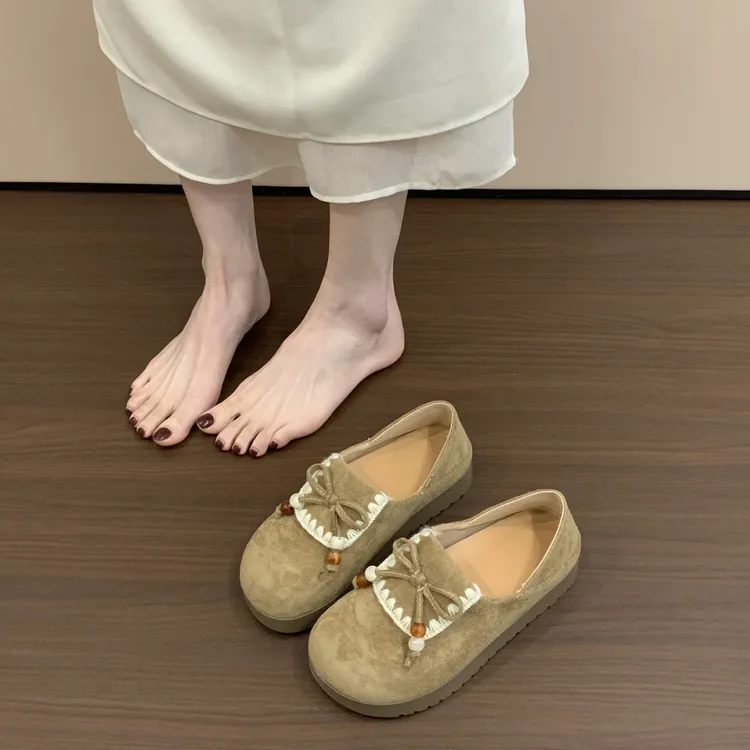 复古厚底全包勃肯鞋女2025新款秋季配裙子时尚百搭蝴蝶结软底单鞋