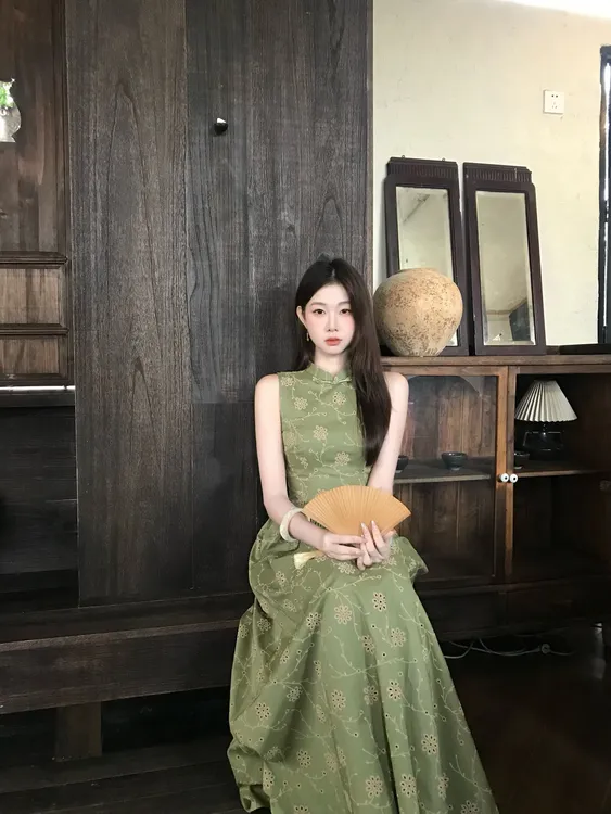 EIA一尧新中式国风【松林意】禅意清冷气质旗袍连衣裙纯棉复古显瘦