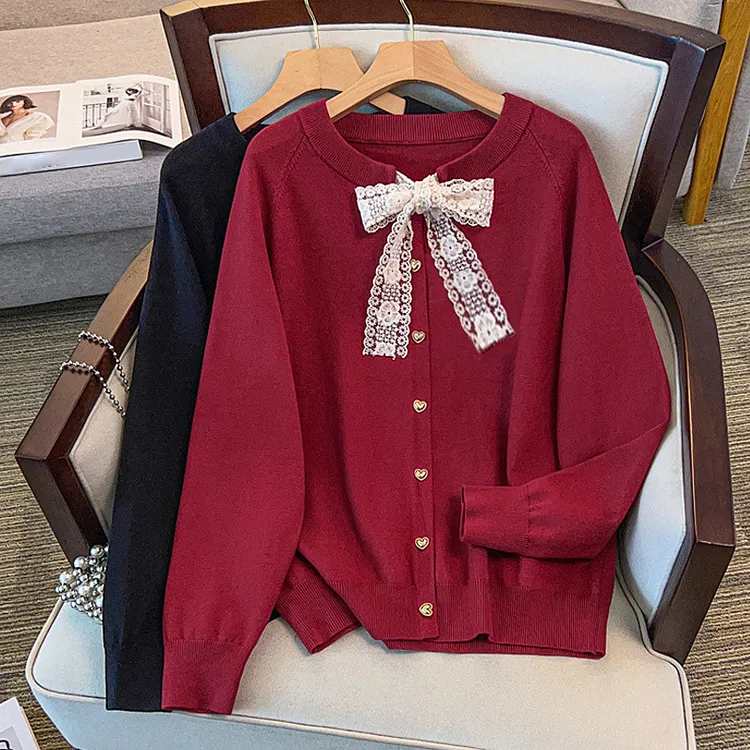 8076大码女装春秋新款洋气绑带针织衫2025胖MM宽松遮肉长袖上衣女