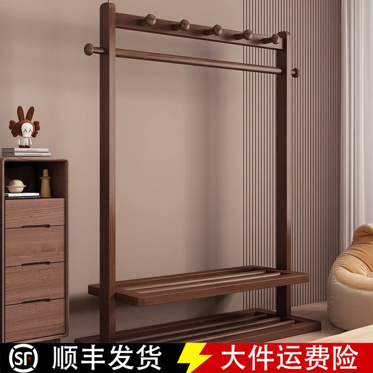 房间挂衣架实竹落地卧室衣帽架客厅新中式民宿衣服架可移动置衣架