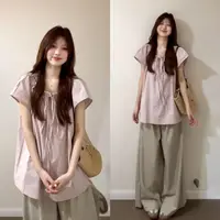 3703新款法式短袖粉色衬衫女士夏季爆款气质衬衣独特绝美宽松上衣