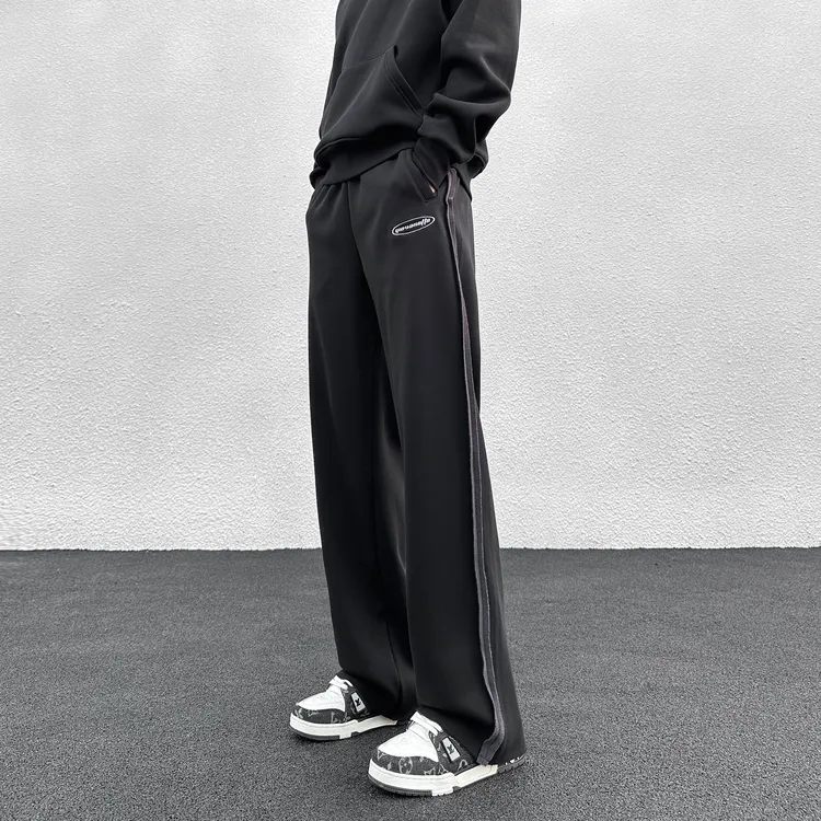 秋冬季刺绣运动直筒裤阔腿卫裤百搭时尚宽松休闲裤男士款加绒加厚