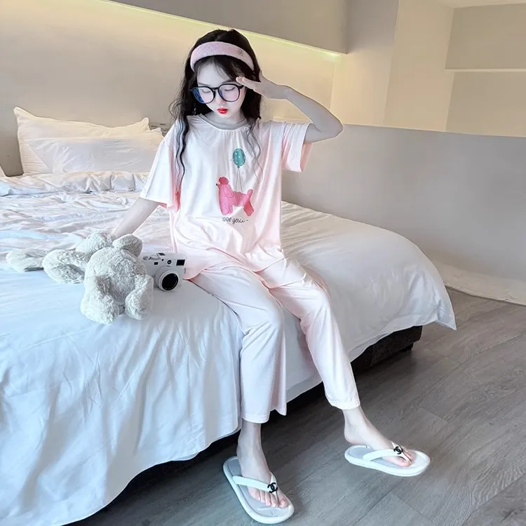 女童睡衣夏2025新款女大童莫代尔家居服儿童夏季空调服短袖套装薄