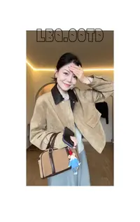 【李不清】摩卡~秋冬复古休闲短款pu拼接夹克外套