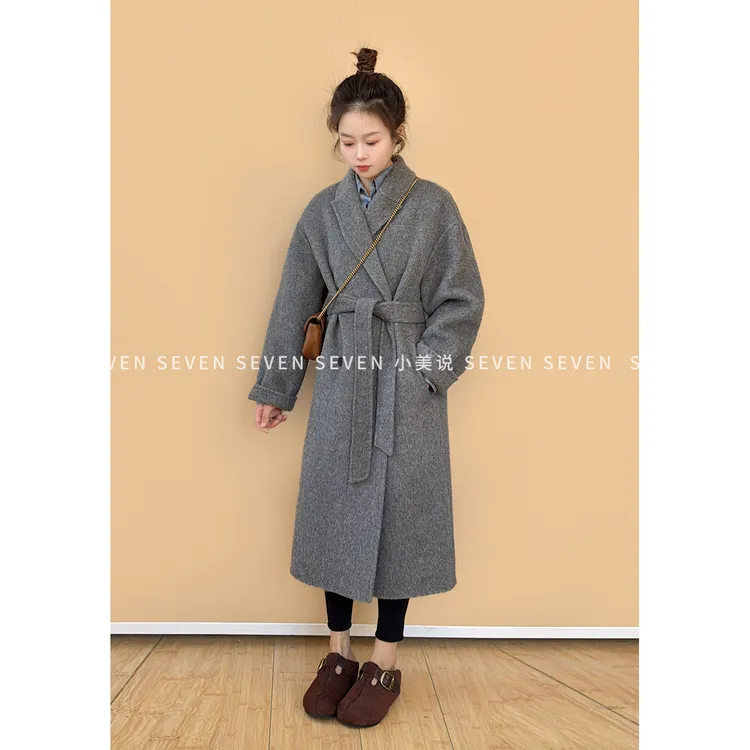 ⑦七七146小个子冬季保暖100%双面呢羊毛大衣女中长款外套小美说