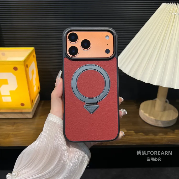 适用于苹果17pro手机壳iPhone17promax真皮17支架Air保护套磁吸款