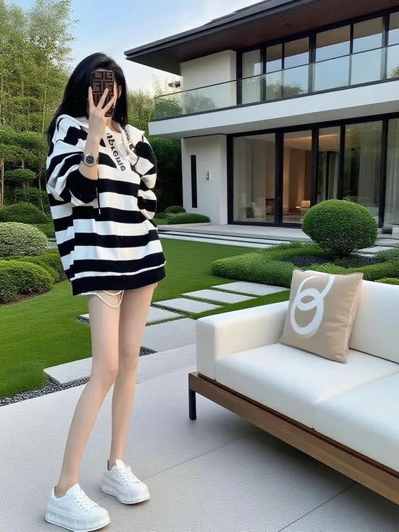 美式慵懒风条纹连帽卫衣女秋冬宽松百搭显瘦长袖时尚休闲上衣潮牌