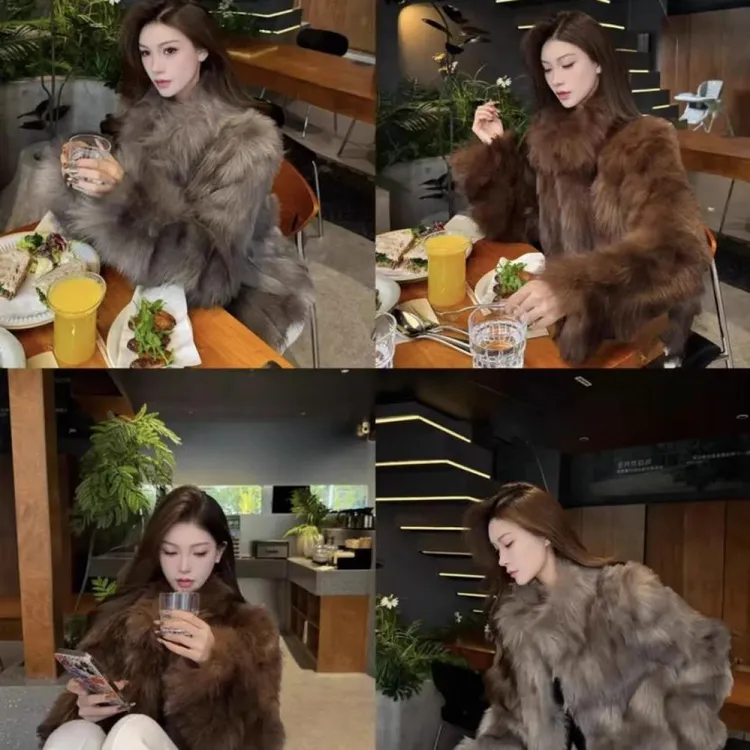 布鲁尔可可年轻款外套女冬季2025新款宽松毛毛绒立领大衣