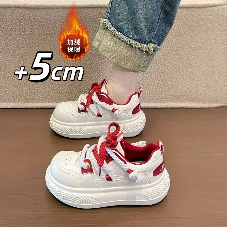 小胖丁丑萌面包鞋2025秋冬增高厚底运动鞋大头娃娃小个子休闲板鞋