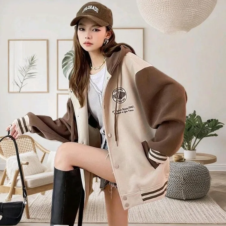 秋季新款华棉复合韩版连帽刺绣中长款拉链开衫薄款外套女