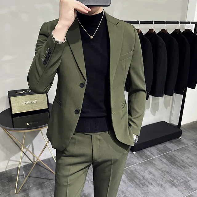 高级感西装男套装韩版修身结婚礼服两件套色商务正装休闲小西服